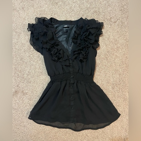 H&M black ruffle peplum top size 2 - Picture 6 of 8